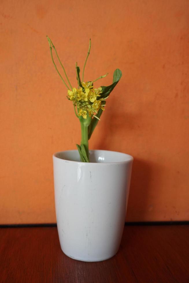 fleurs jaunes dans un vase blanc photo