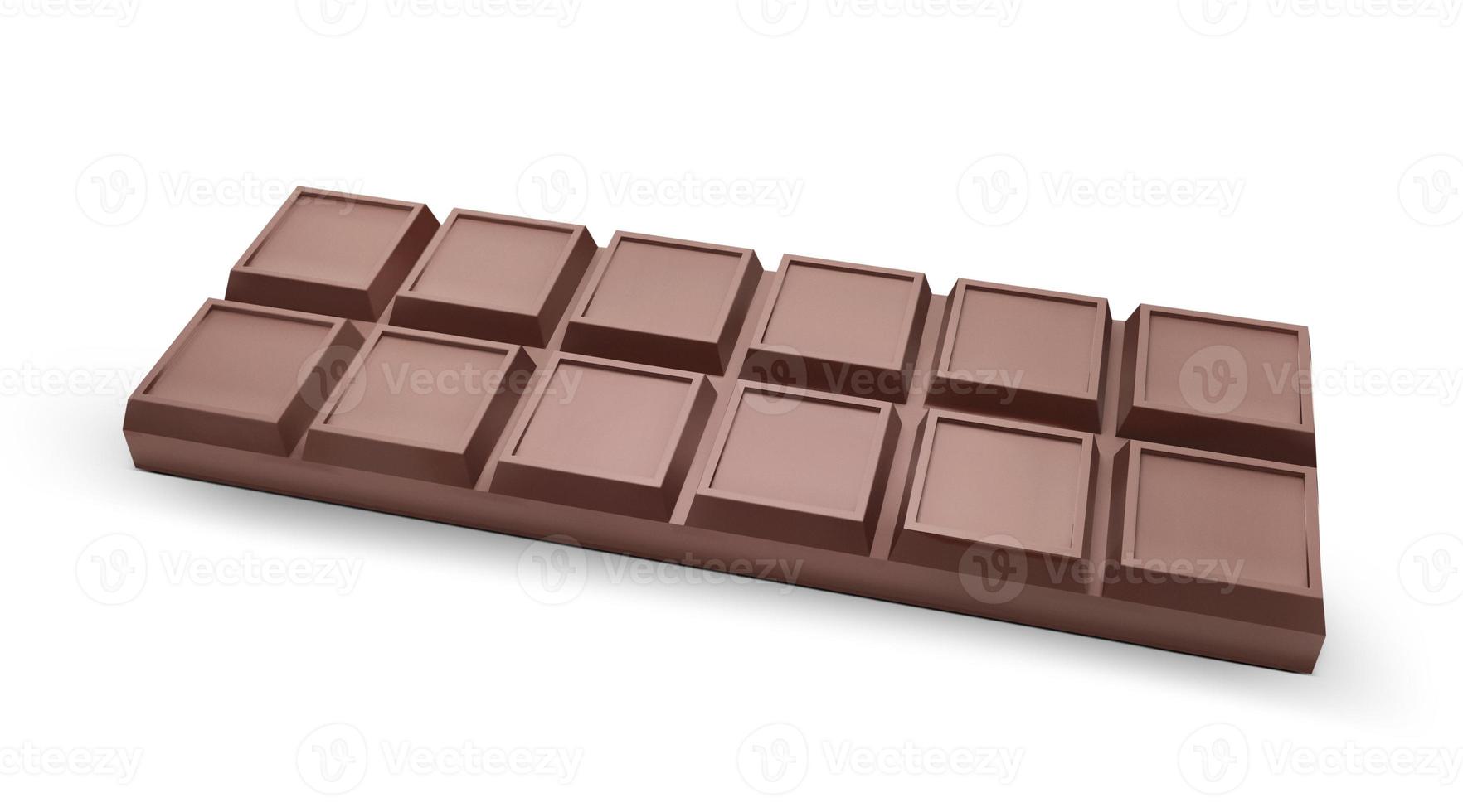 Rendu 3D de délicieux morceaux de chocolat et bar sur fond blanc photo