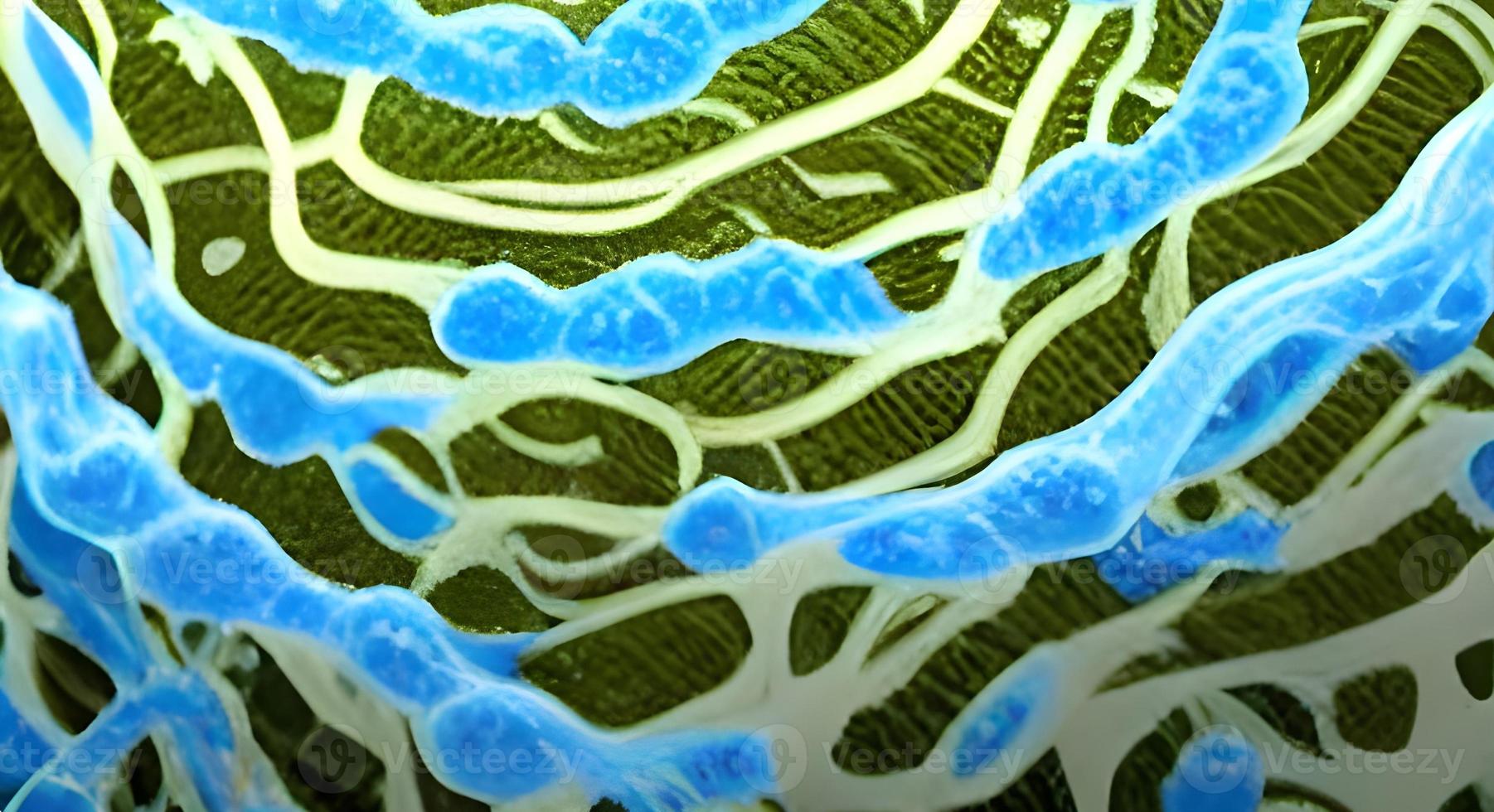 virus microscopiques réalistes de diverses formes sur fond flou bleu illustration de modèle sans couture photo