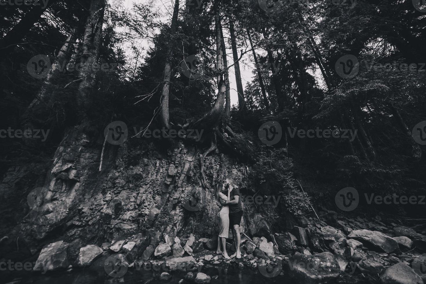 beau couple sur fond de forêt photo