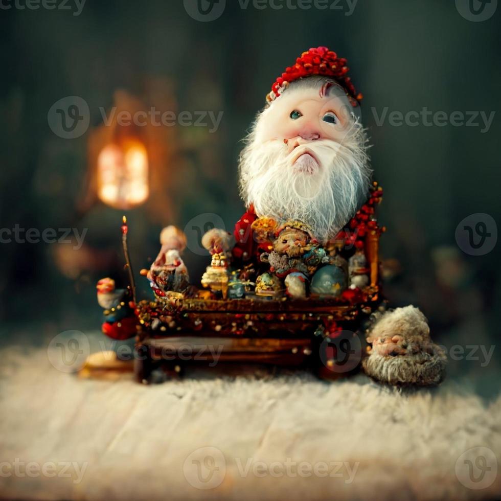 décor de noël, père noël à l'intérieur avec un arbre, jouets pour enfants photo