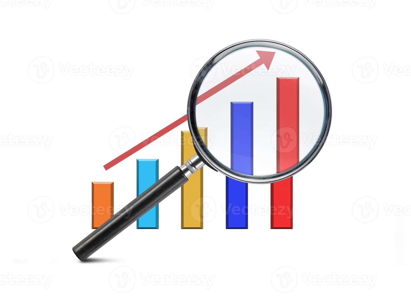 loupe montrant un graphique à barres de plus en plus photo
