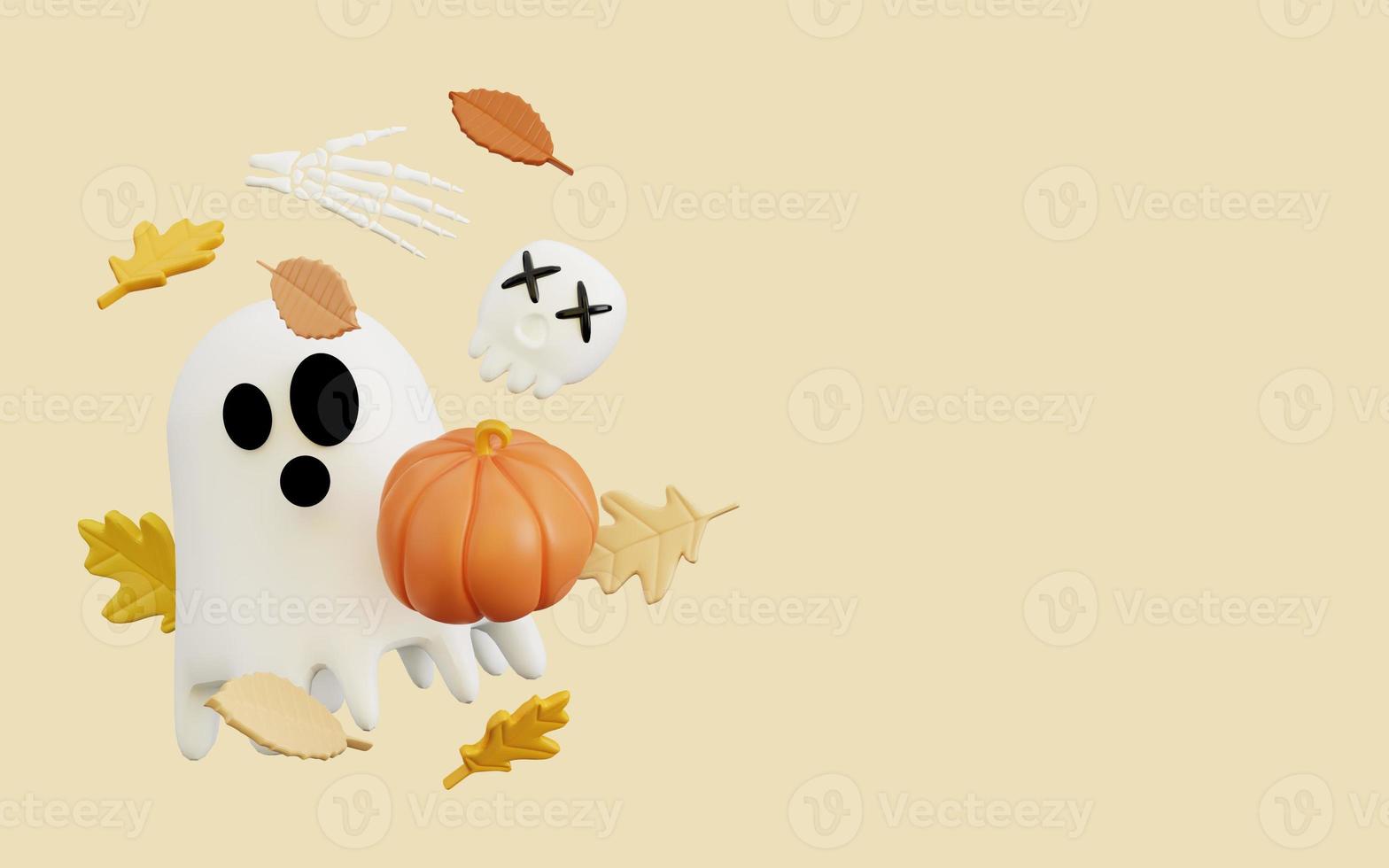 Illustration 3d de joyeux halloween avec des feuilles d'automne photo