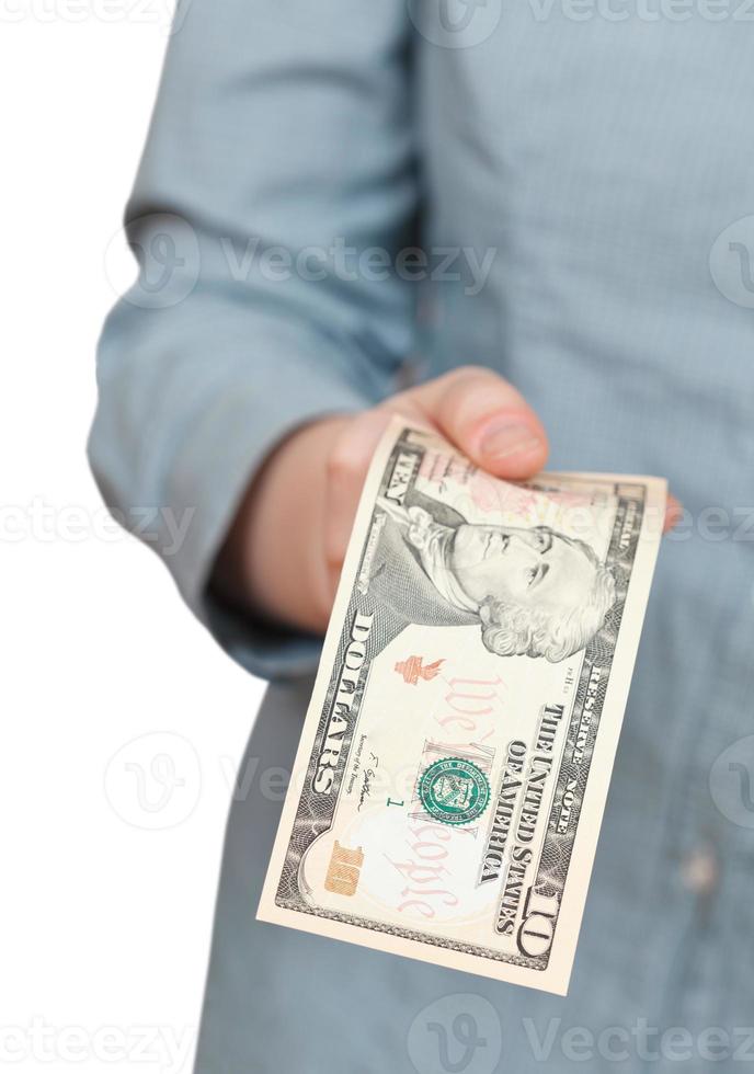 billet de dix dollars dans le bras photo