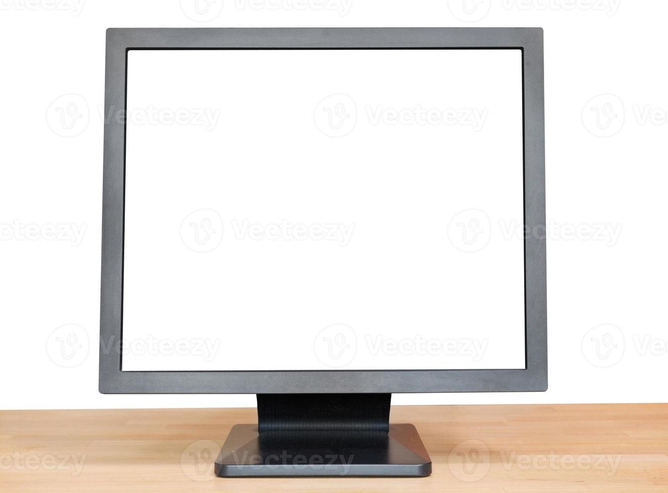 écran noir avec écran découpé sur table en bois photo