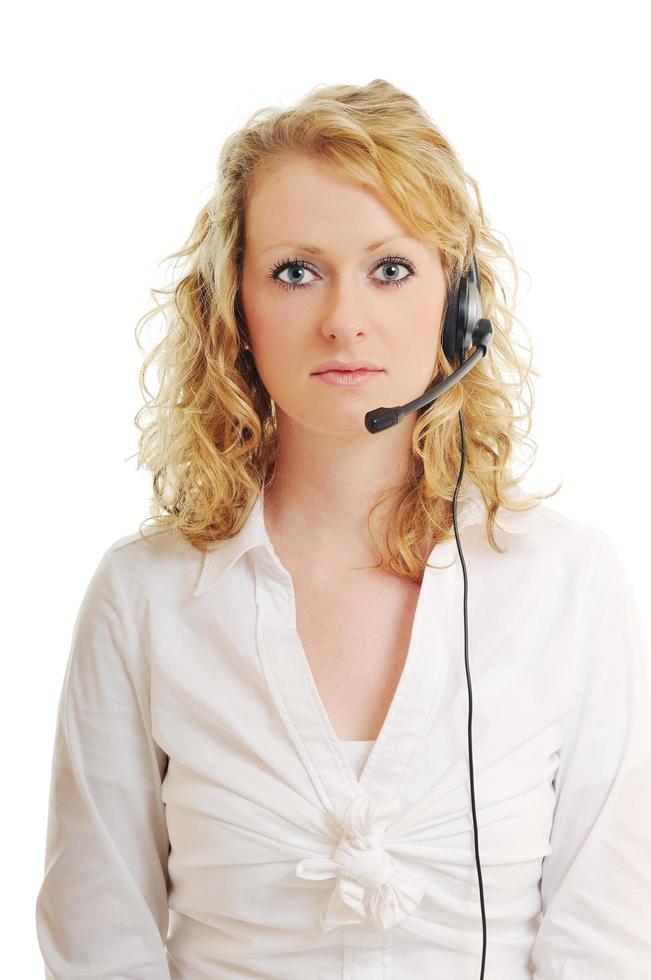 femme blonde d'affaires avec casque photo