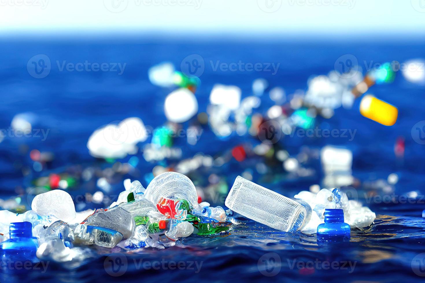 problèmes de bouteilles en plastique et de microplastiques flottant dans l'océan. photo