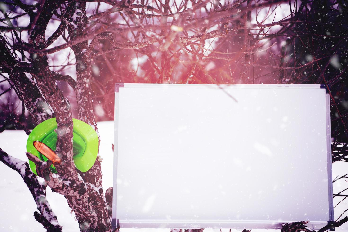 tableau blanc sur arbre d'hiver photo