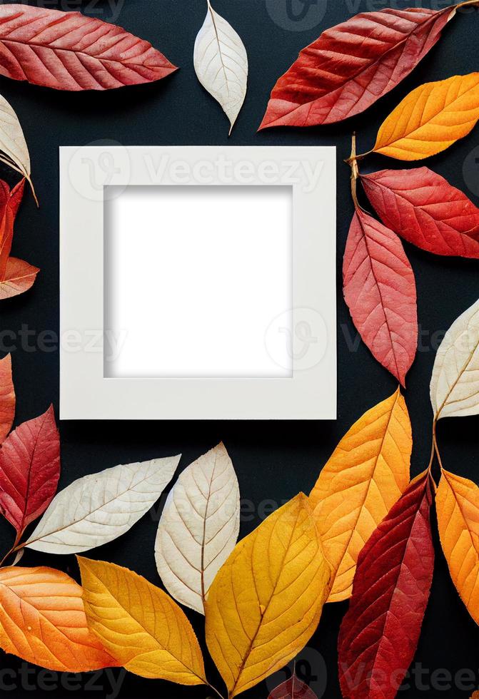 cadre photo thème automne maquette image entourée de feuilles et de baies