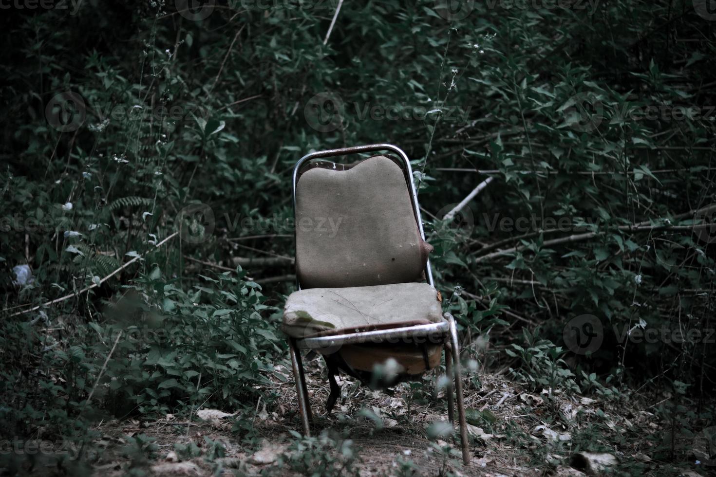 chaise vide au milieu de la forêt pour un papier peint sur le thème de la nature photo