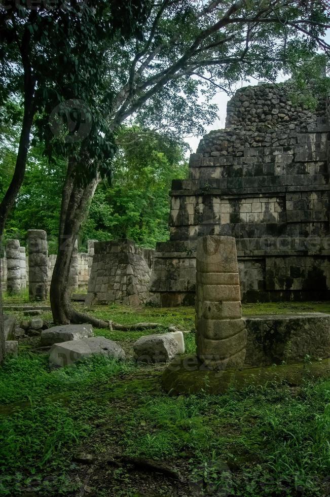 pyramides mayas au mexique, construction en pierre, entourée de végétation, jungle profonde photo