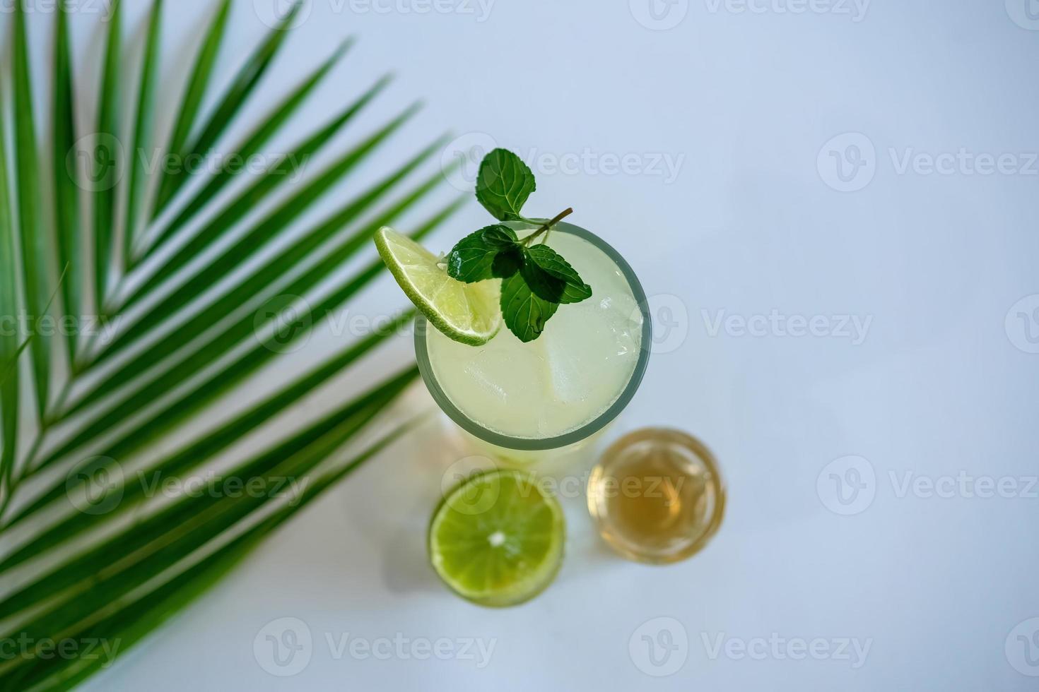 belle feuille de palmier verte isolée sur fond blanc avec pour éléments de conception, feuille tropicale, arrière-plan photo