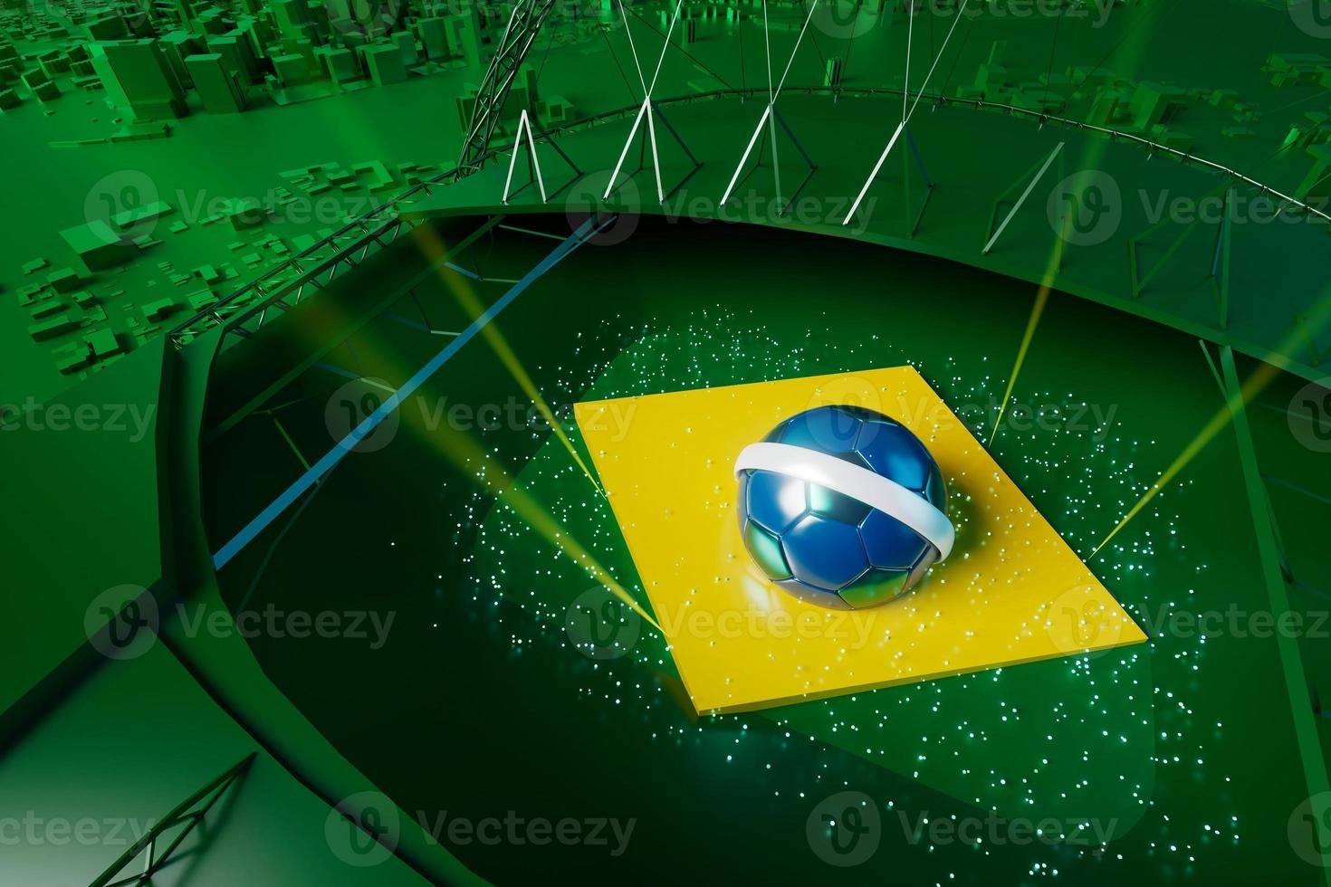 objet de ballons de football, conception de ballon de sport, concept de couleur brésilien d'élément de football, illustration 3d, technologie de football abstraite, smartphone mobile, fond vert, sport en ligne en direct, drapeau brésilien photo