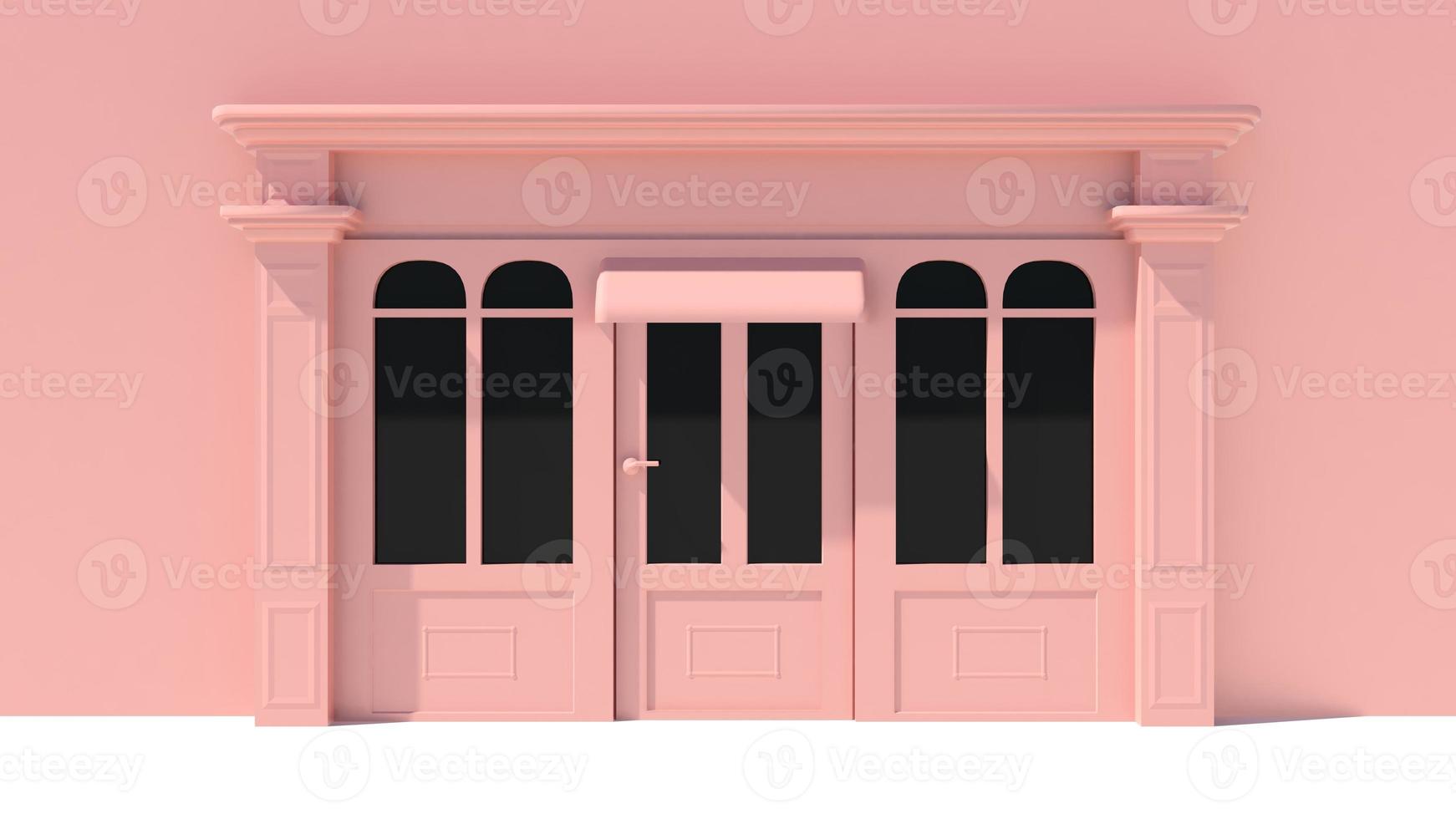 vitrine ensoleillée avec de grandes fenêtres façade de magasin blanc et rose photo