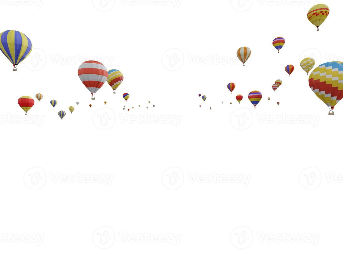 un groupe de montgolfières colorées flottant isolé sur backgronud blanc. 3d photo