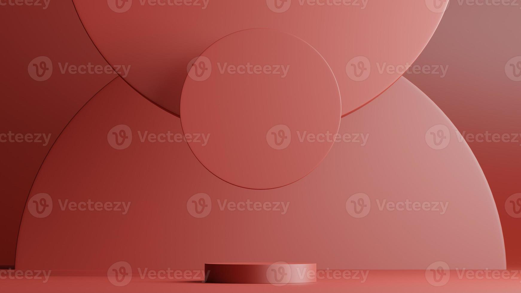 scène minimale avec podium et formes rondes de fond abstrait. scène de couleurs rouges. rendu 3d. photo