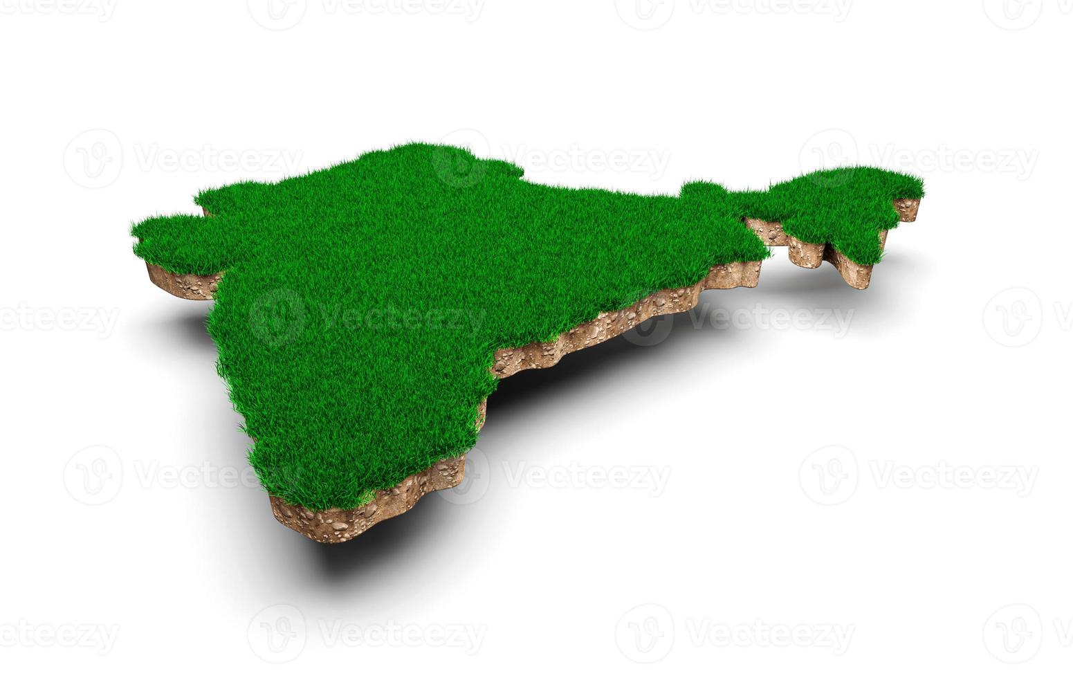 carte de l'inde coupe transversale de la géologie des sols avec de l'herbe verte illustration 3d photo