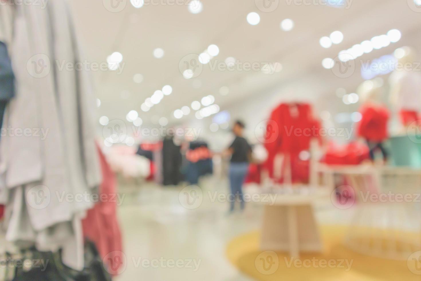 femme boutique de vêtements à la mode affichage de la fenêtre du magasin de vêtements dans le centre commercial flou fond défocalisé photo