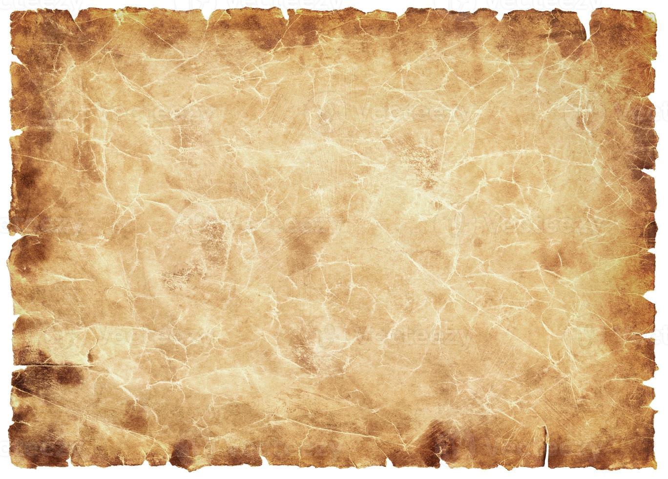 Ancienne feuille de papier parchemin vieilli ou texture vintage isolé sur fond blanc photo