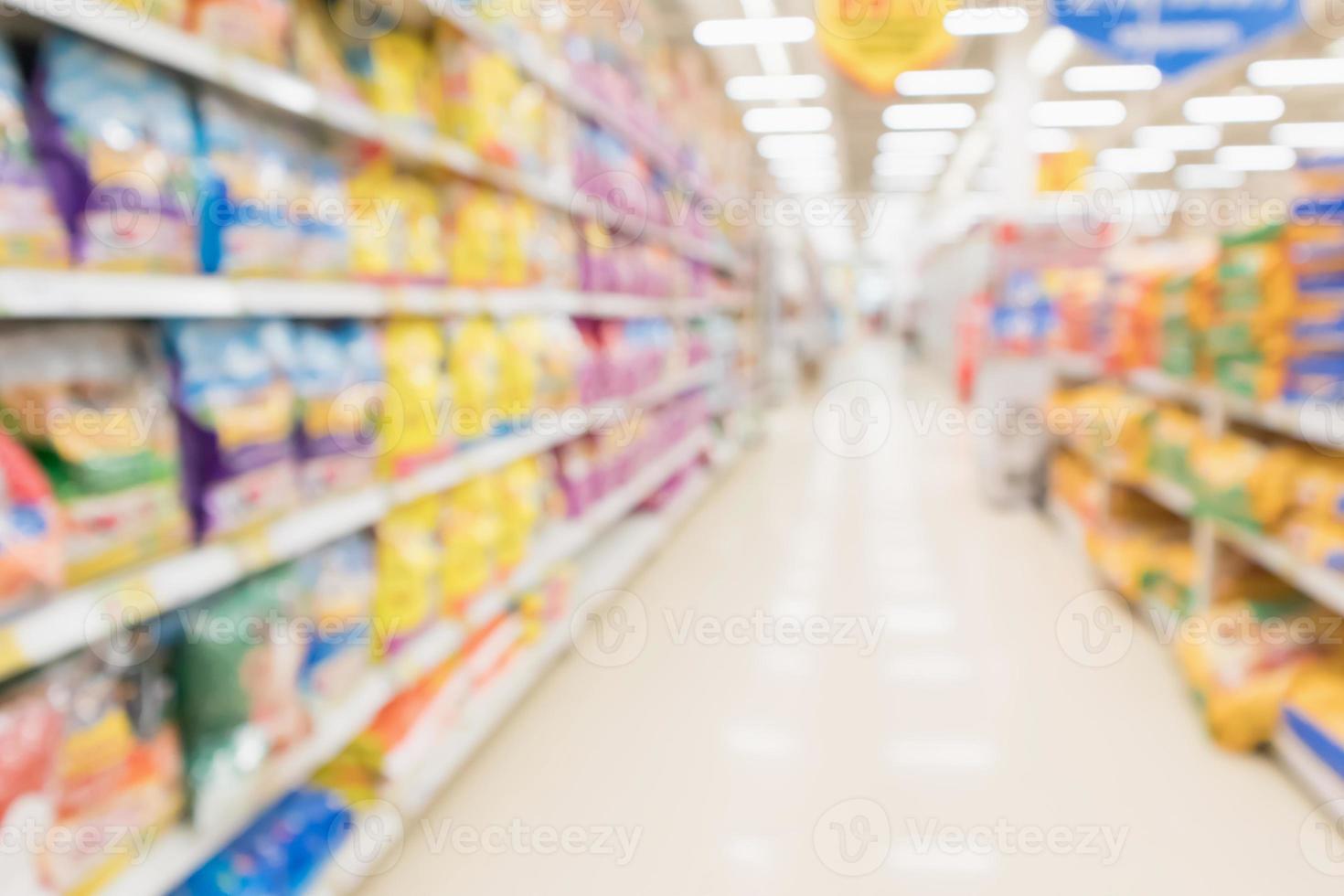 abstrait flou supermarché discount store allée et étagères de produits intérieur arrière-plan défocalisé photo