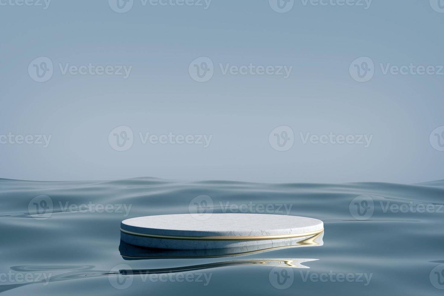 podium en pierre sur fond de verre d'eau bleue. photo