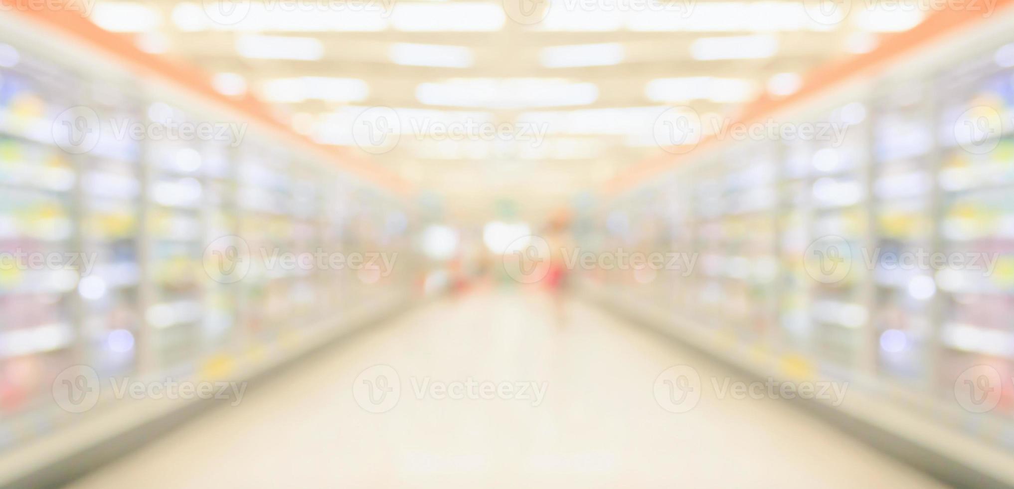 allée intérieure de supermarché avec arrière-plan flou de réfrigérateurs photo