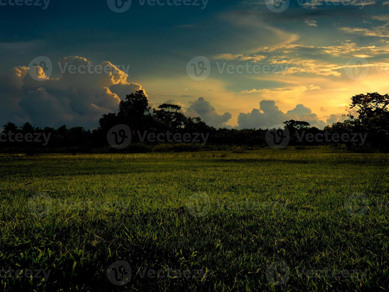 coucher de soleil dans un paysage de prairie photo