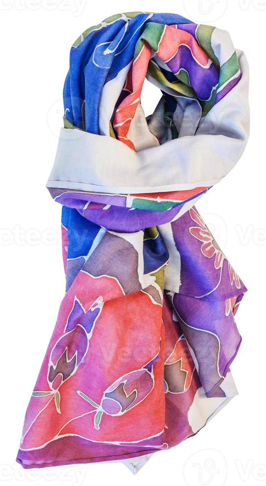 écharpe nouée en soie batik bleu, rose et violet photo