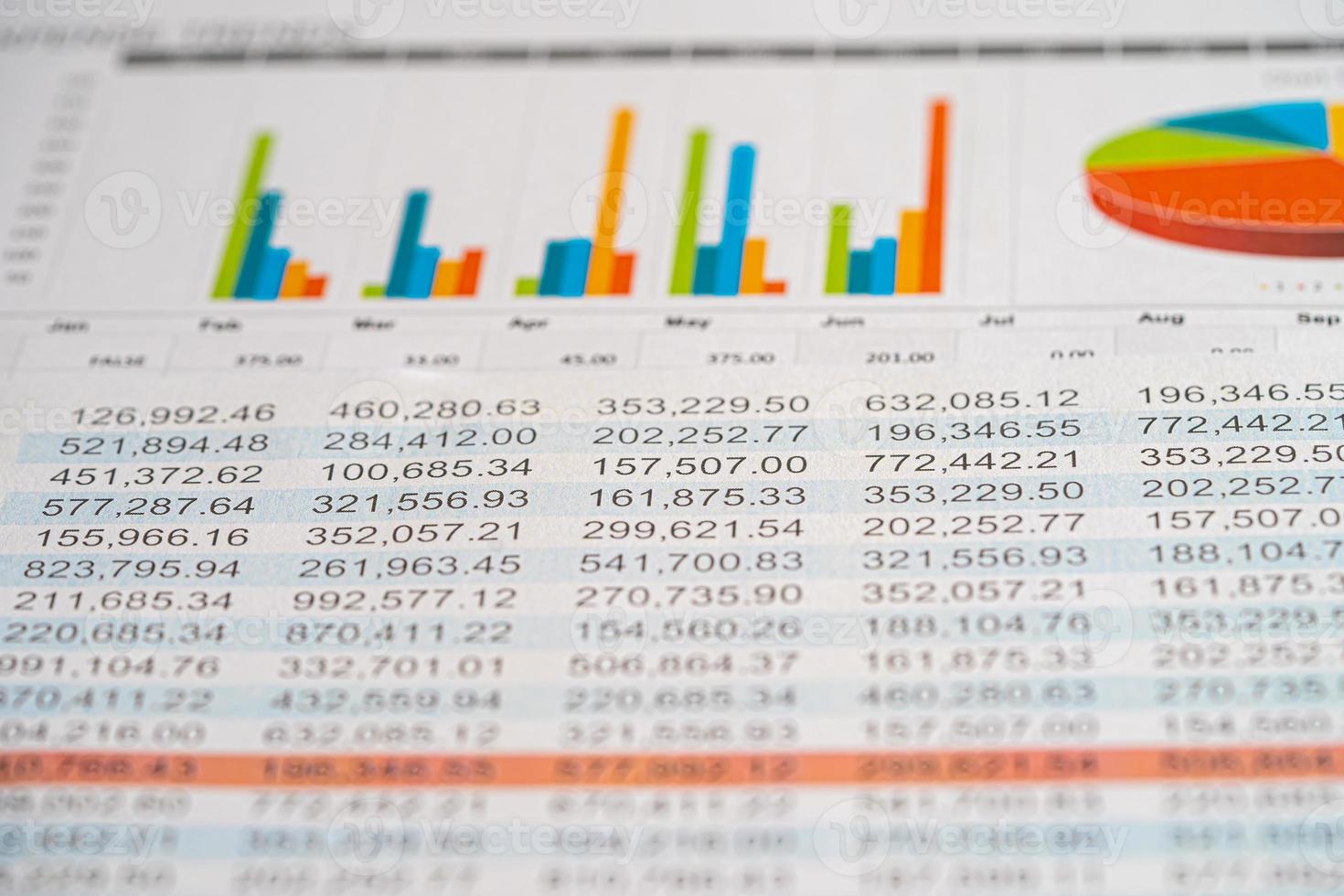 feuille de calcul avec graphique. finance, compte, statistiques, économie des données de recherche analytique, négociation en bourse et concept de réunion d'entreprise photo