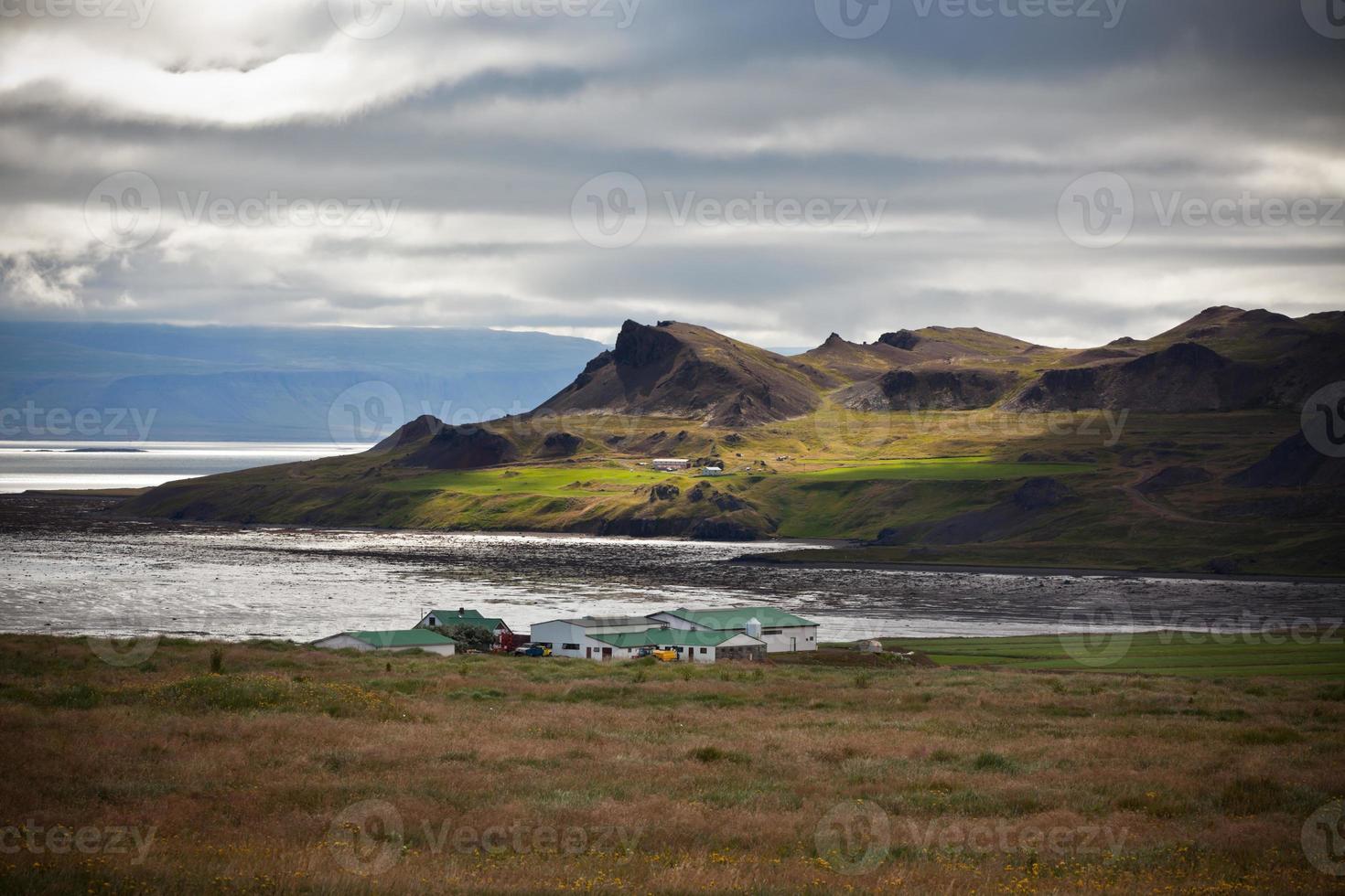 maison de ferme typique sur la côte du fjord islandais photo