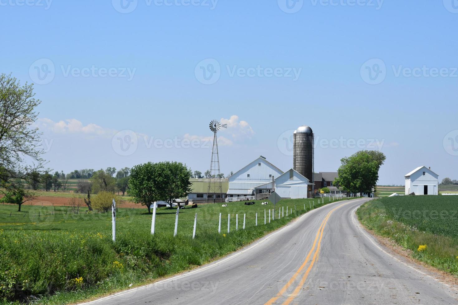 chaussée creusant à travers la campagne et les terres agricoles photo