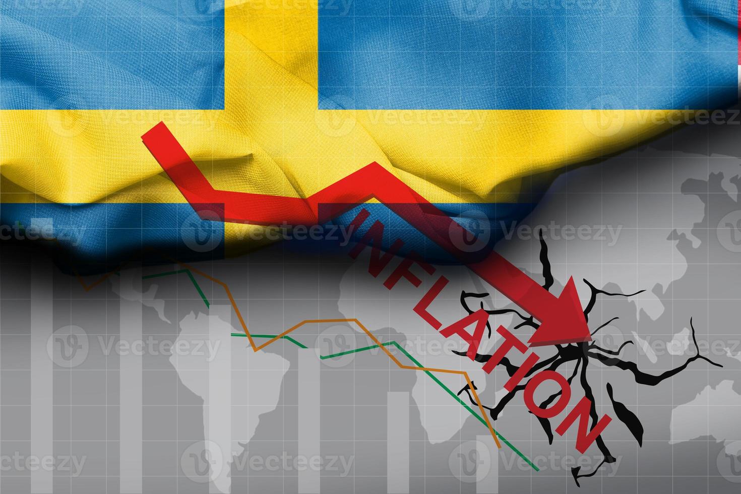 illustration du drapeau suédois avec tissu satiné texturé. sens de la flèche photo