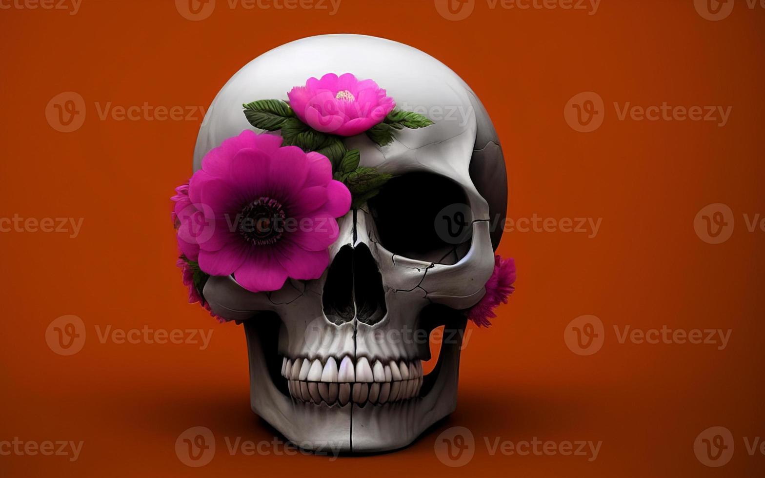 crâne avec des fleurs effrayant créatif pour dia de los muertos jour des morts halloween photo