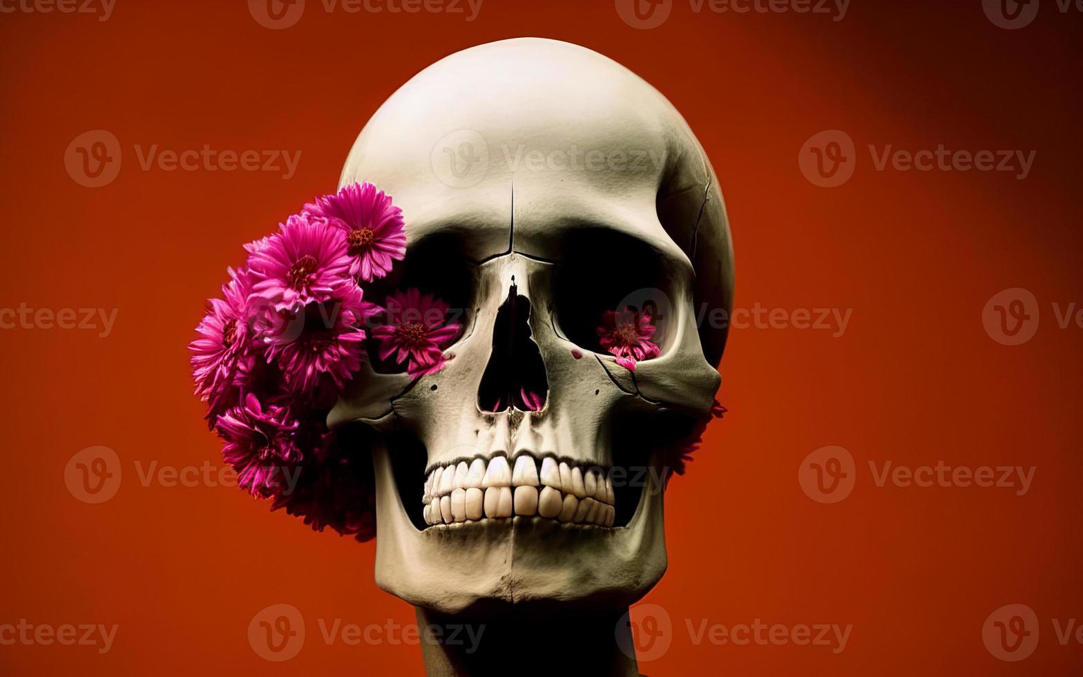 crâne avec des fleurs effrayant créatif pour dia de los muertos jour des morts halloween photo