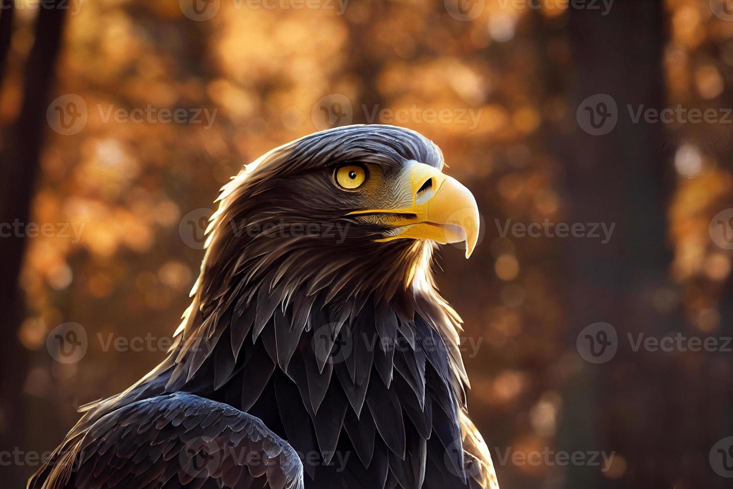 Illustration 3d d'un aigle majestueux dans la forêt d'automne photo