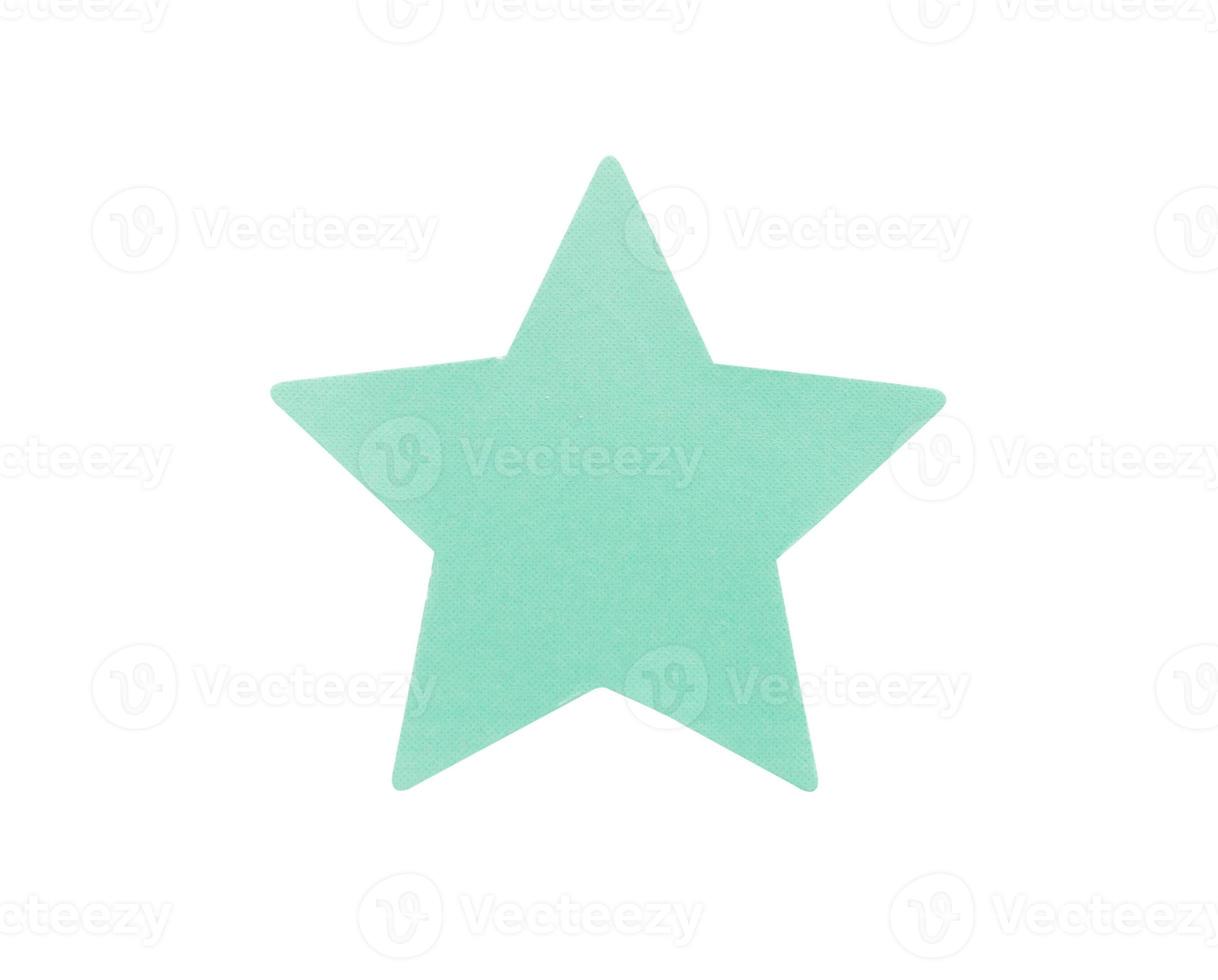 Étiquette autocollante en papier en forme d'étoile bleue isolée sur fond blanc photo