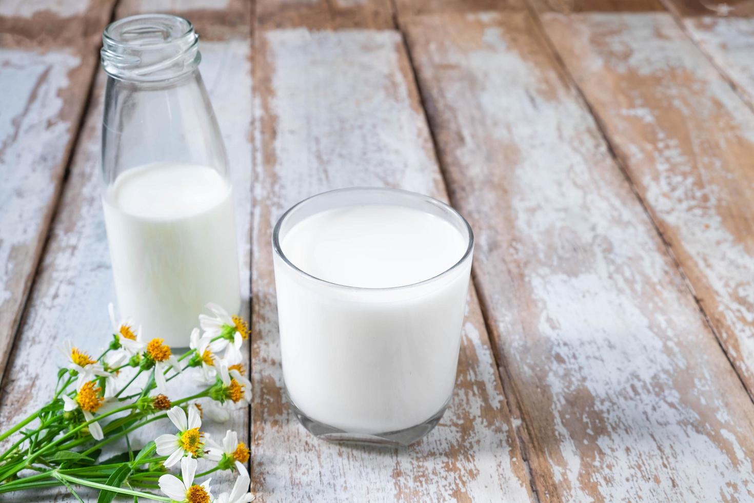 bouteille et verre de lait photo