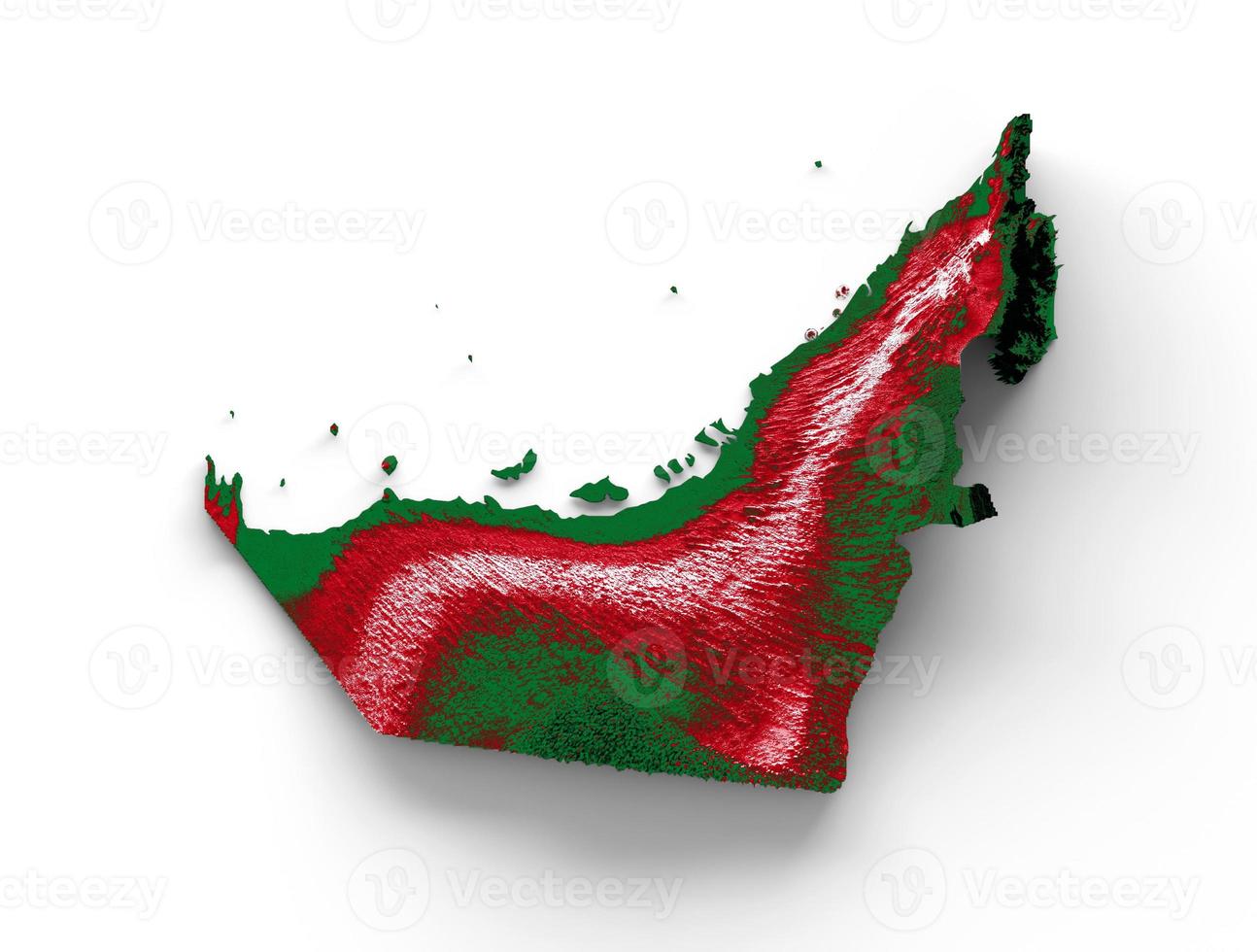 carte de dubaï avec les couleurs du drapeau carte en relief ombré rouge et jaune illustration 3d photo