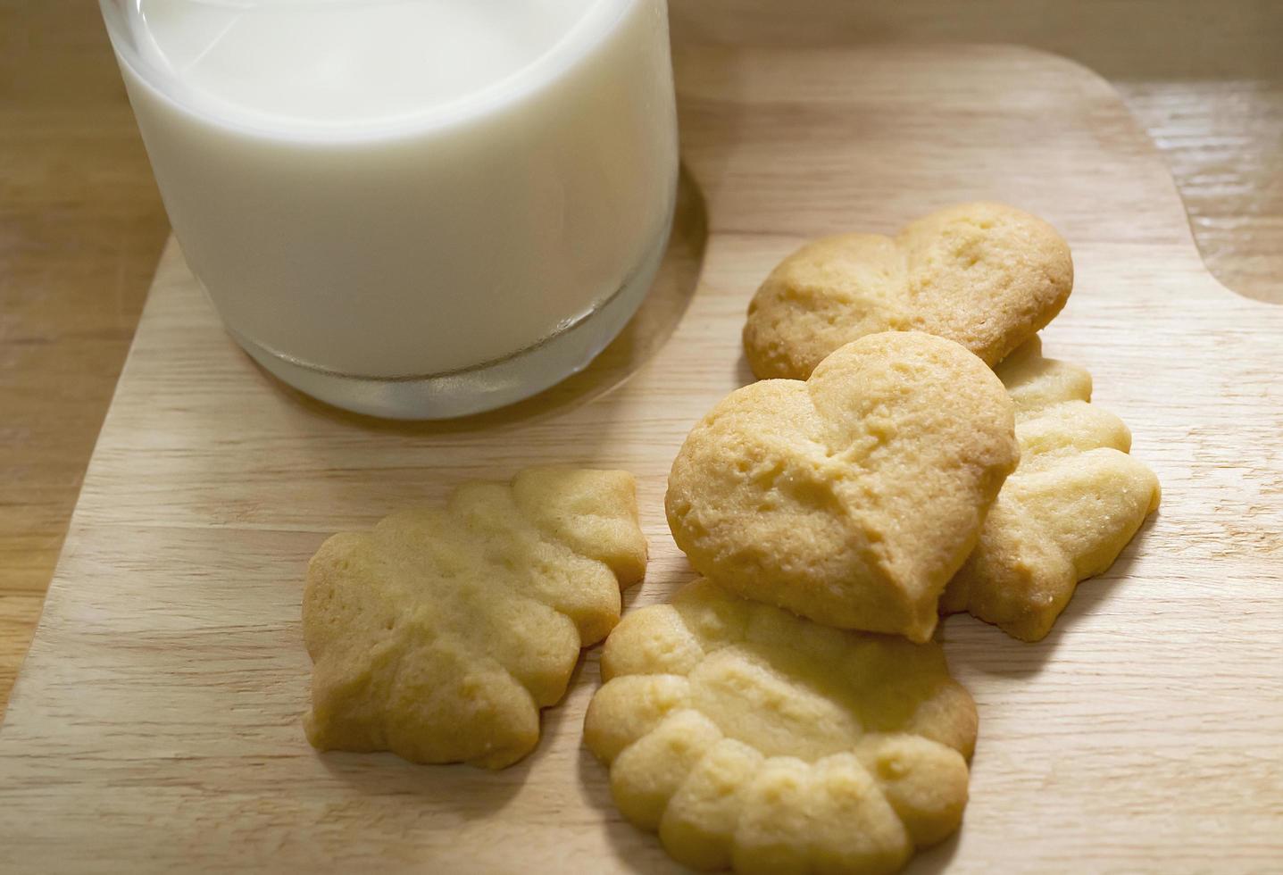 biscuits au beurre avec du lait prêt à servir, collation croustillante fraîcheur laitière photographie de boulangerie pour l'utilisation de fond de dessert sucré alimentaire photo