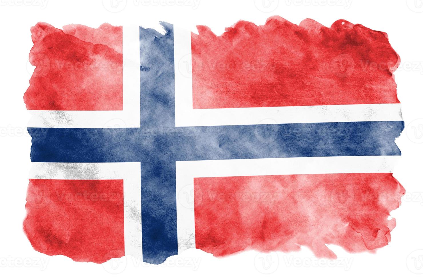 le drapeau de la norvège est représenté dans un style aquarelle liquide isolé sur fond blanc photo