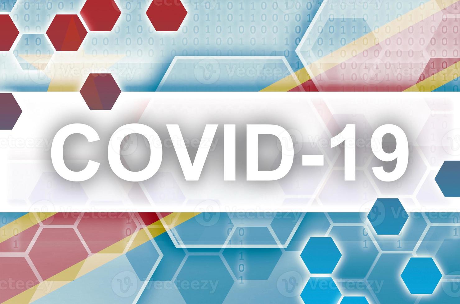 drapeau de la république démocratique du congo et composition abstraite numérique futuriste avec inscription covid-19. concept d'épidémie de coronavirus photo