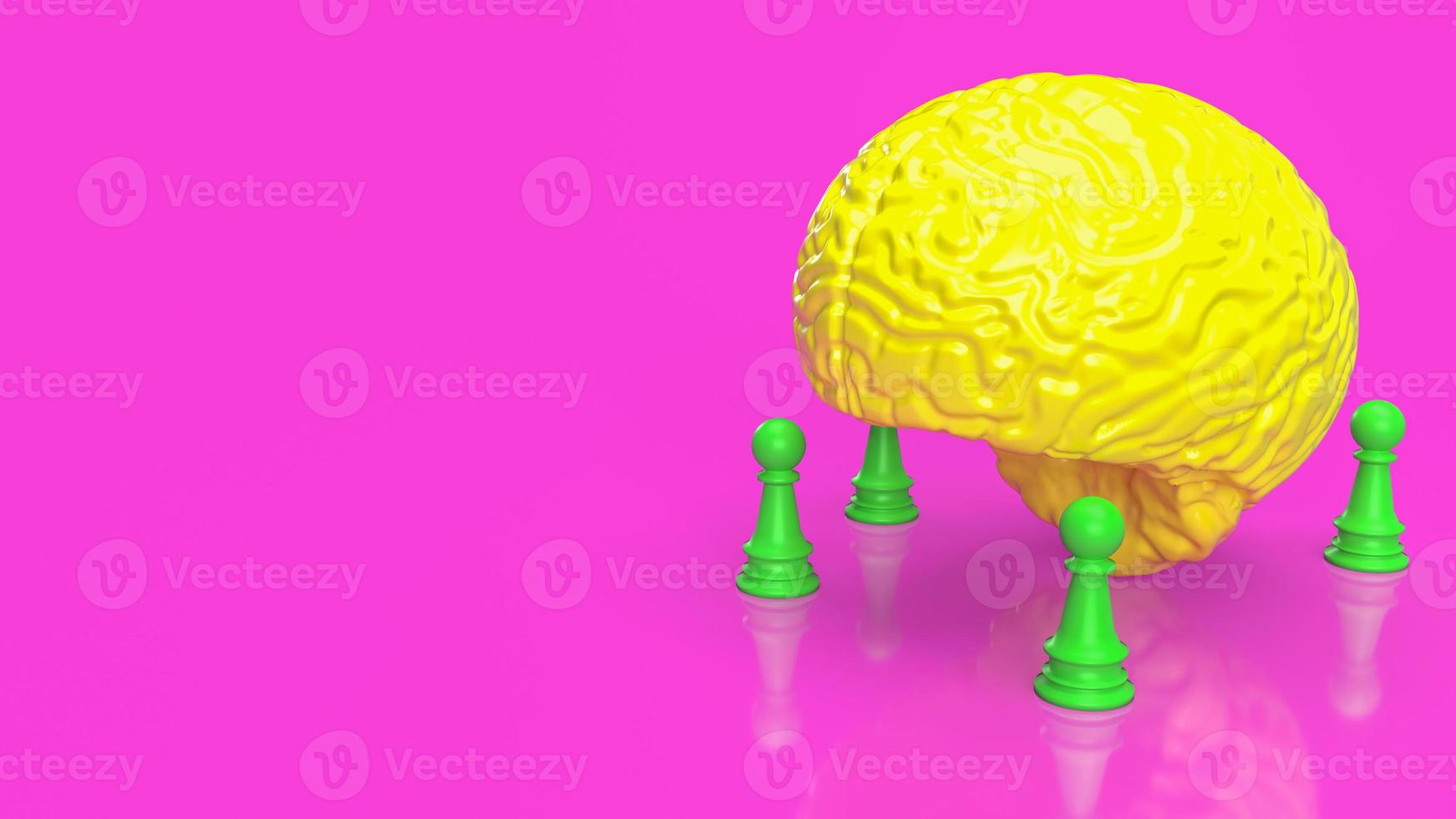 le cerveau jaune et les échecs verts sur fond rose rendu 3d photo