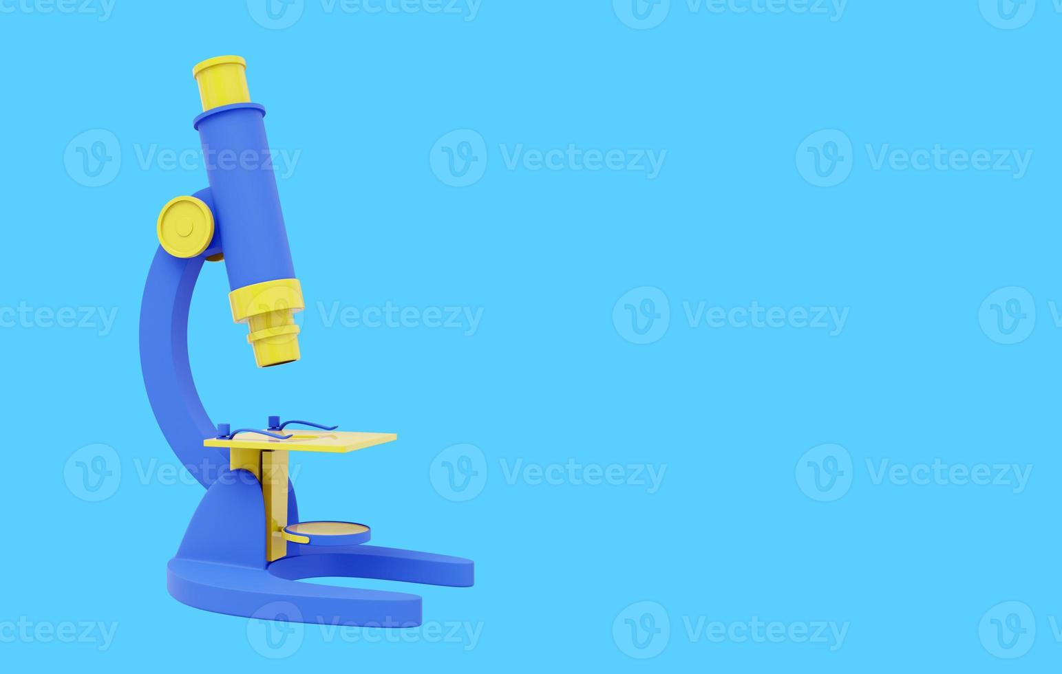 microscope bleu de dessin animé. rendu 3d. icône sur fond bleu, espace de texte. photo