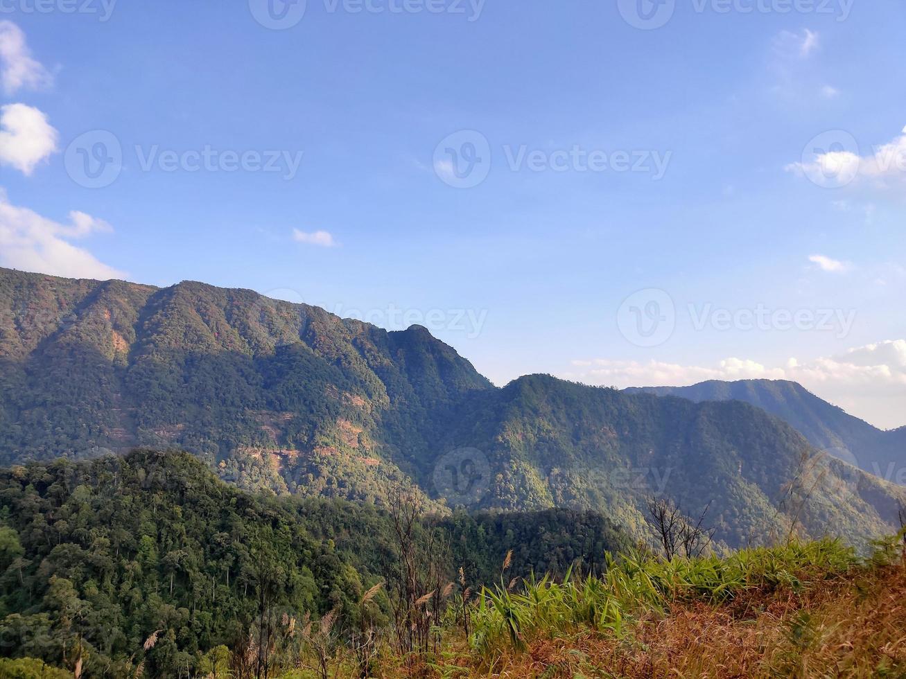 vallée de montagne pendant le lever du soleil. paysage naturel d'été photo