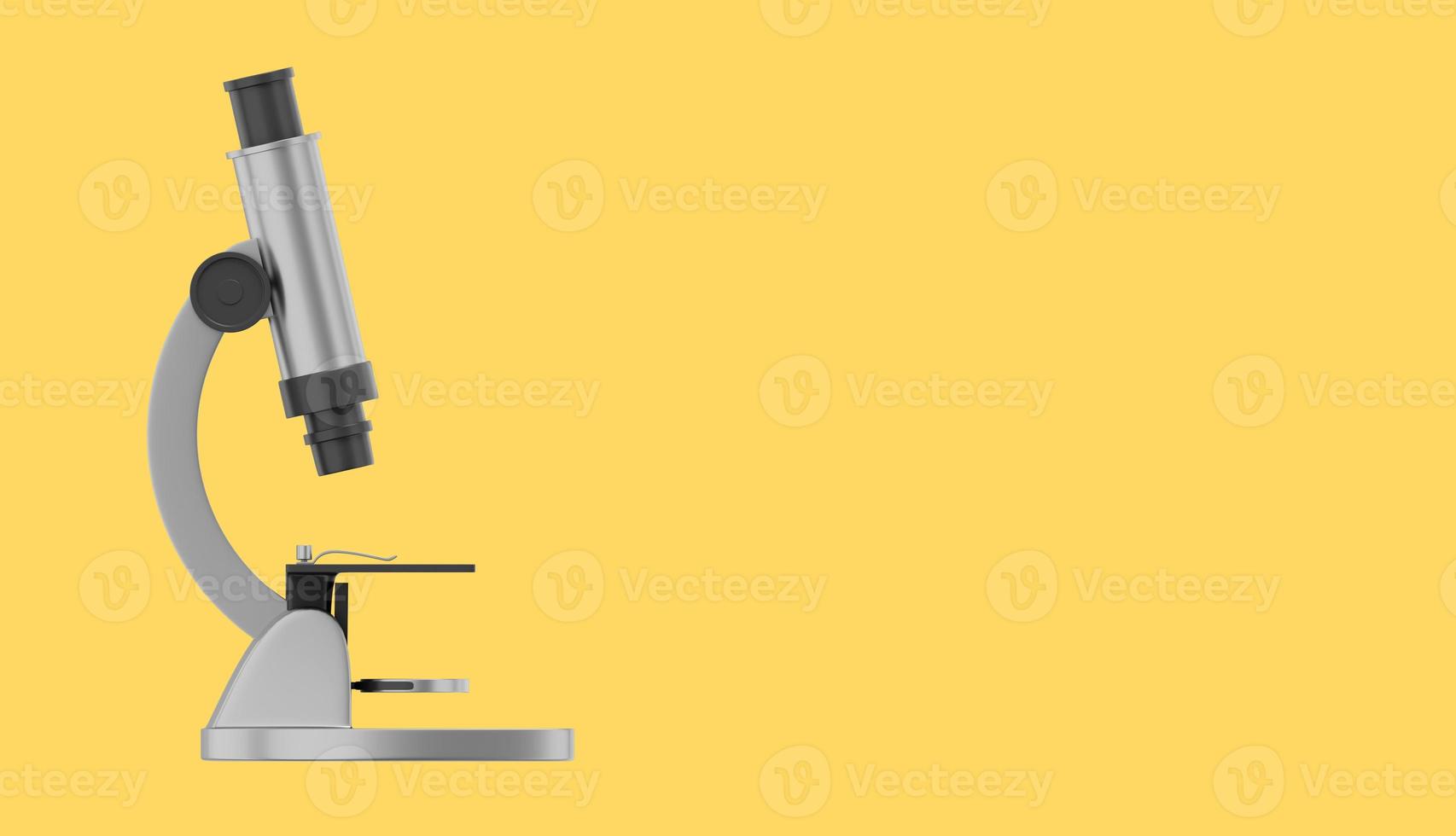 microscope gris réaliste. rendu 3d. icône sur fond jaune, espace de texte. photo
