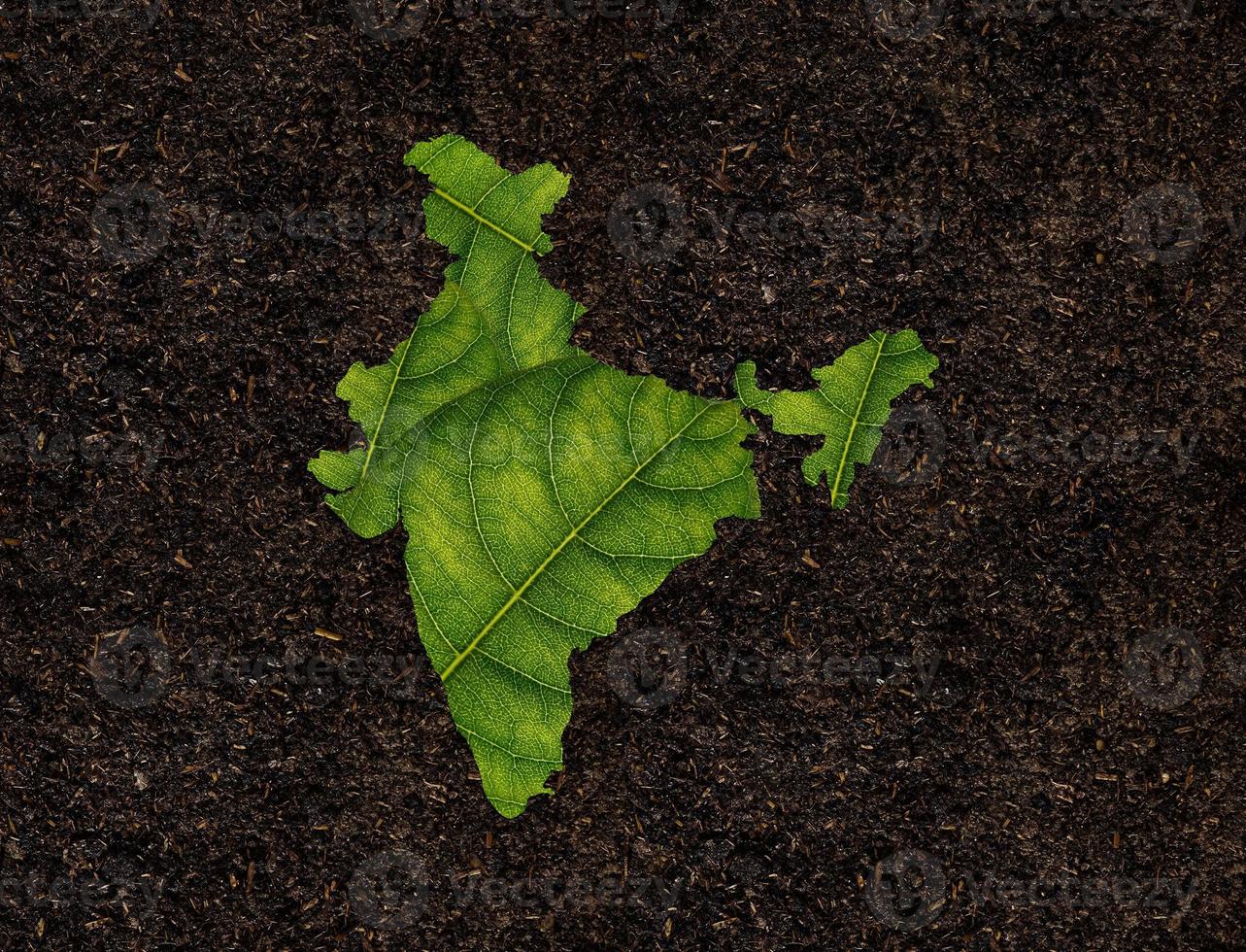 carte de l'inde faite de feuilles vertes sur le concept d'écologie de fond de sol photo