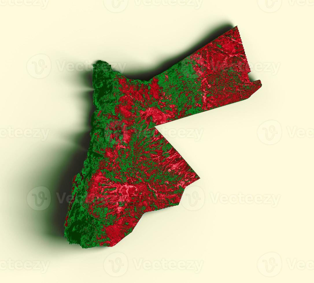 carte de la jordanie avec les couleurs du drapeau vert et jaune carte en relief ombrée illustration 3d photo