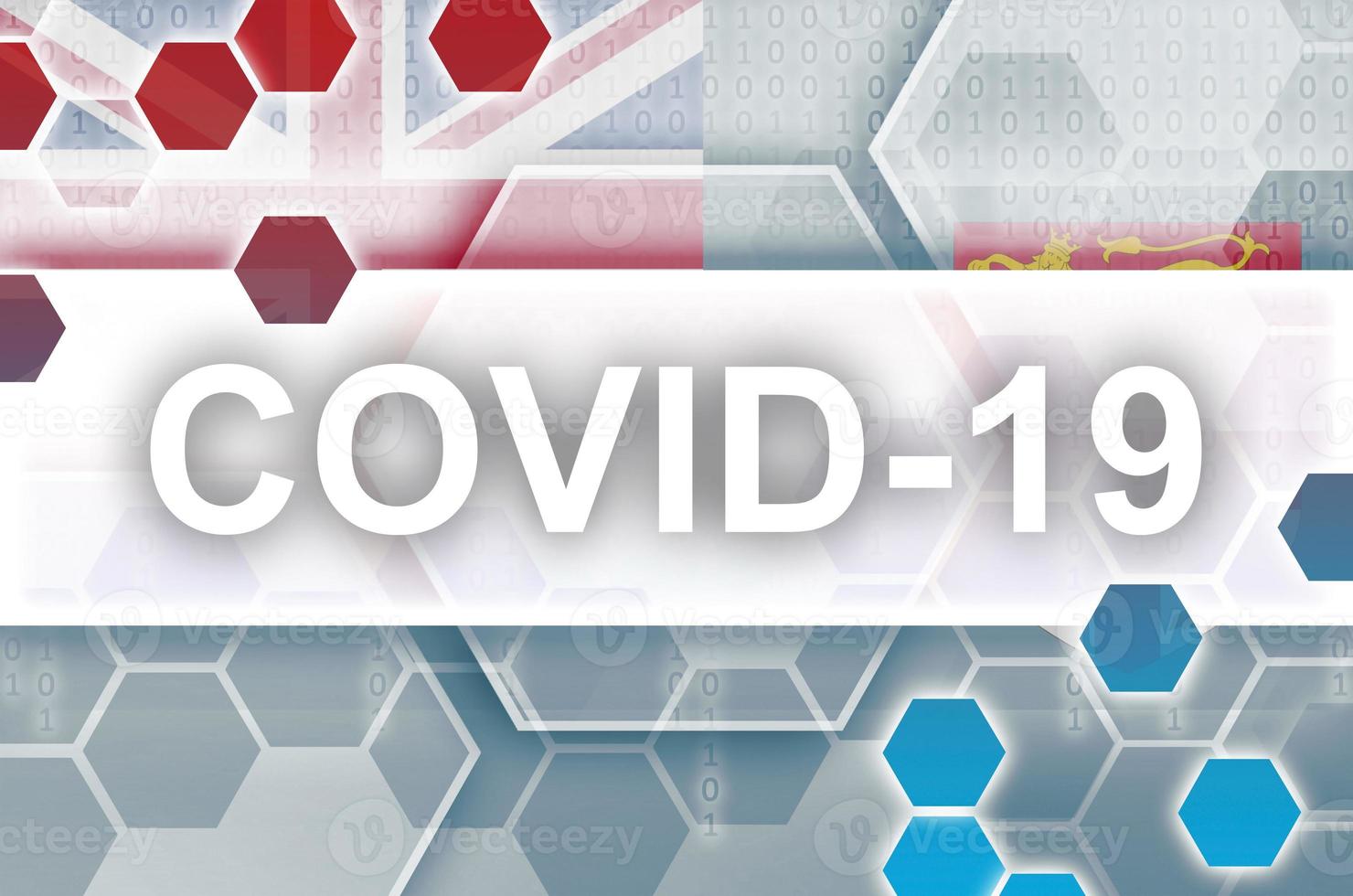 drapeau fidji et composition abstraite numérique futuriste avec inscription covid-19. concept d'épidémie de coronavirus photo