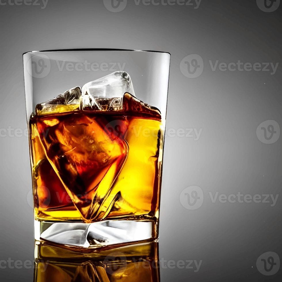 whisky sur verre clair et bouteille également dessin d'alcool glacé en dés. image et image illustration de boisson pour le fond photo