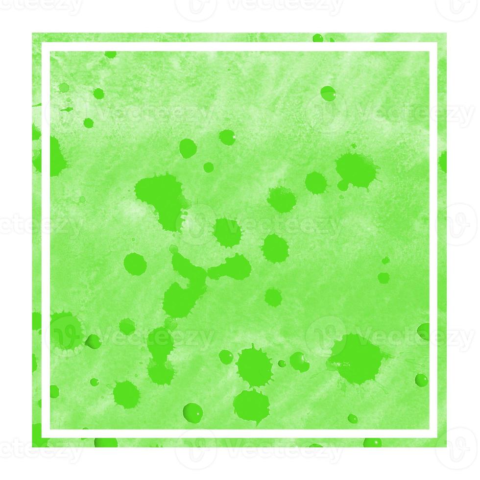 texture de fond de cadre rectangulaire aquarelle dessiné à la main verte avec des taches photo